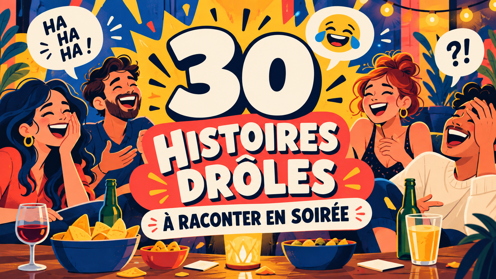 Illustration humoristique pour 30 histoires drôles à raconter en soirée