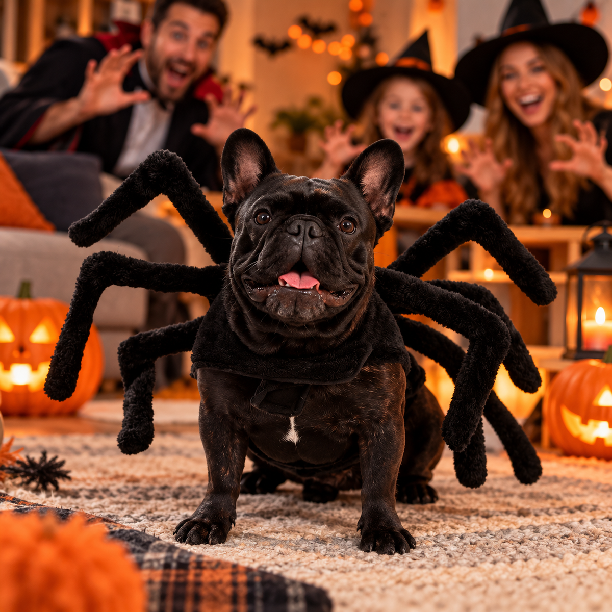 Chien déguisé en araignée pour Halloween