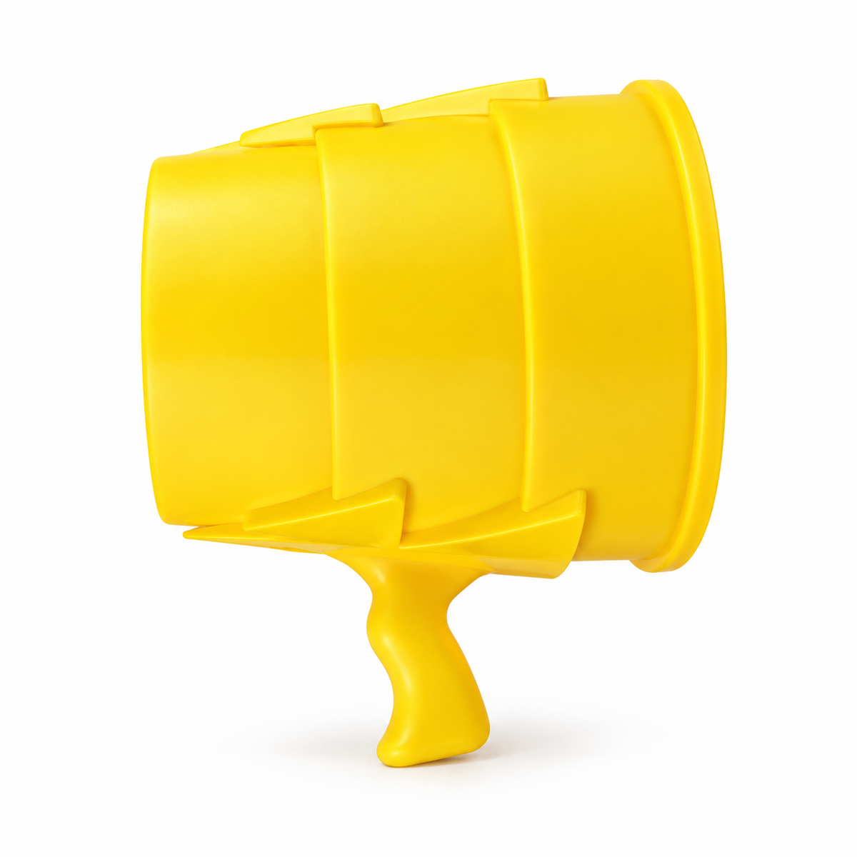Canon à air vortex jaune avec poignée, vu de profil sur fond blanc.