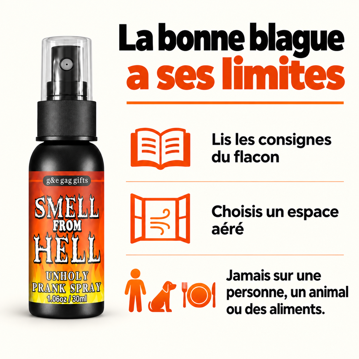 Conseils : lire les consignes du flacon, choisir un espace aéré et ne jamais vaporiser sur une personne, un animal ou des aliments.