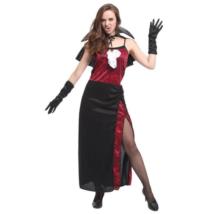 Déguisement vampire femme classique noir et rouge
