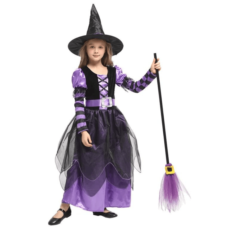Déguisement de sorcière violet et noir pour enfant à Halloween